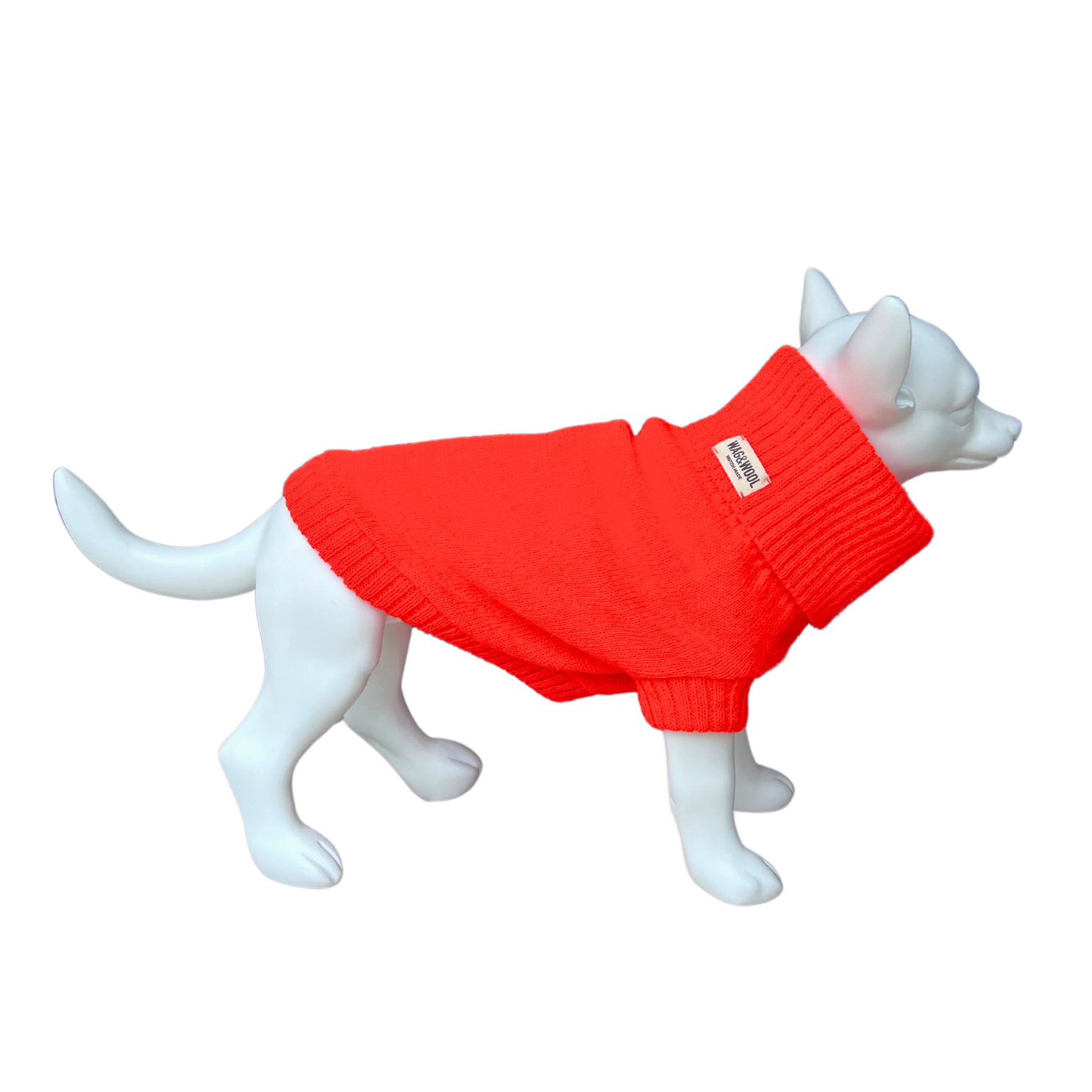 british wool dog jumper in lava orange