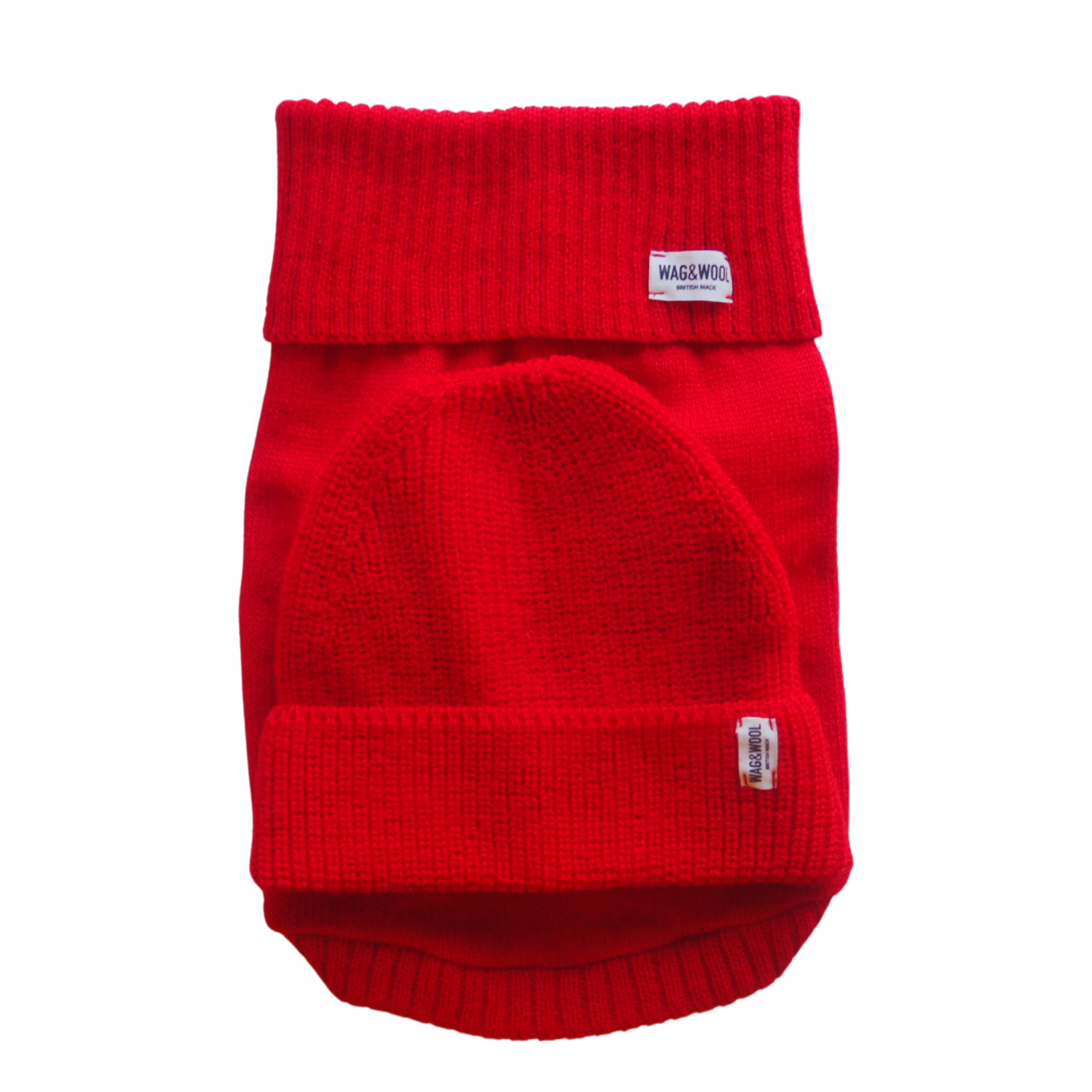 cherry red dog jumper and matching beanie set product shot