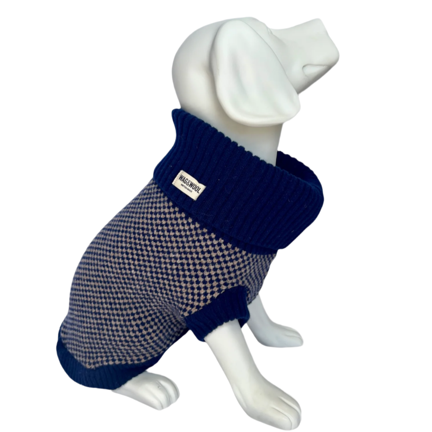 Navy Dog Jumper In Pure Wool Sustainable British Made WAG WOOL