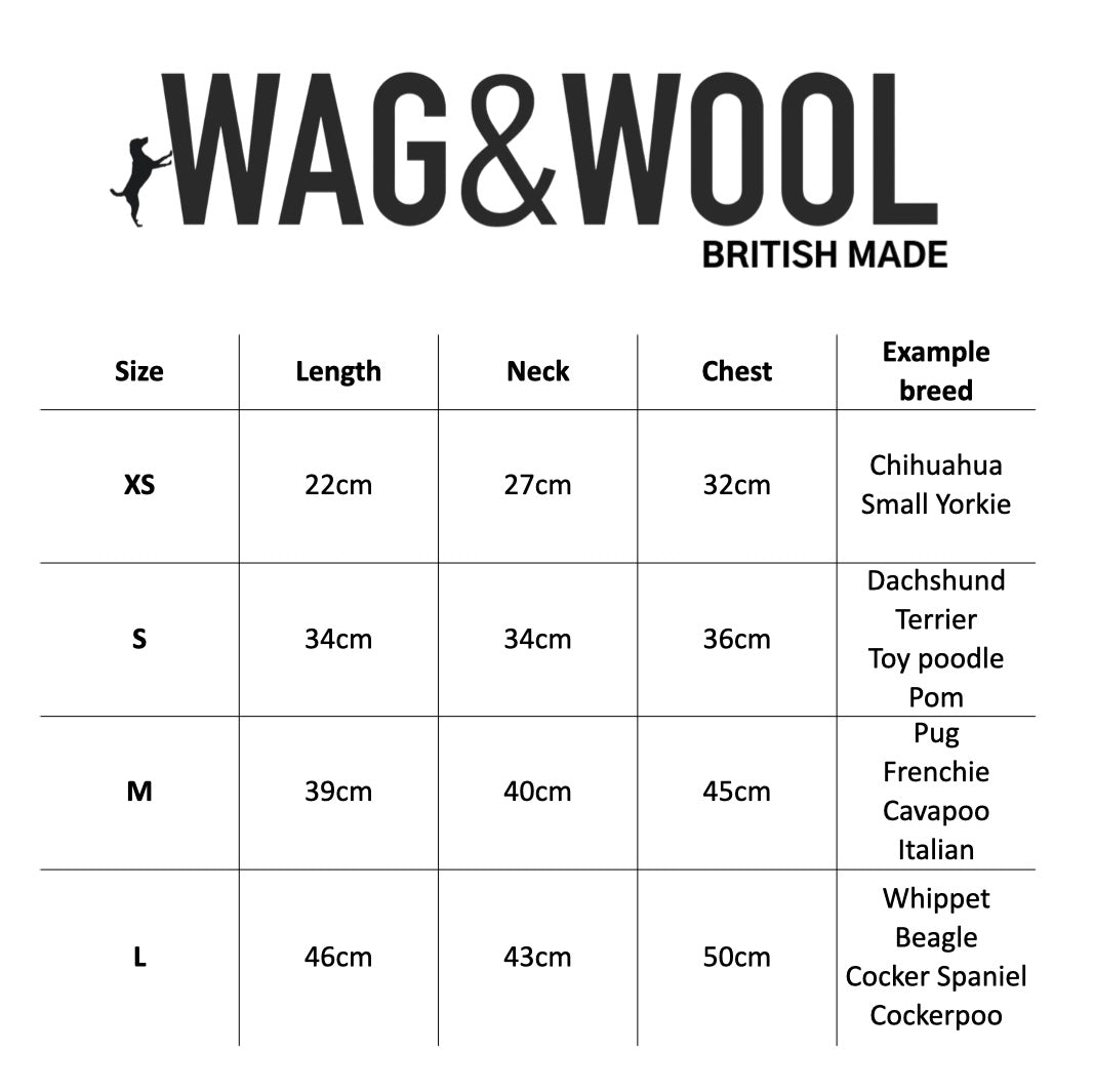 dog jumper size chart